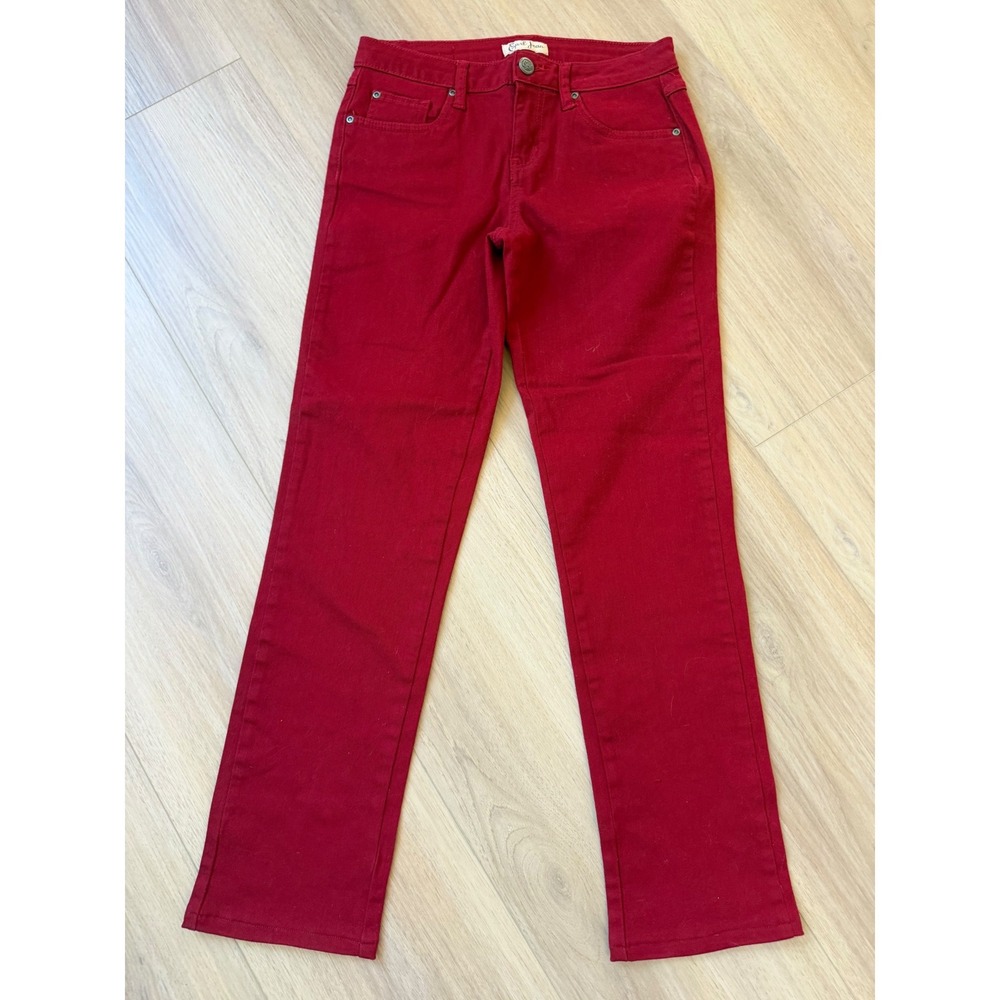 Earl Jean Womens Red Straight Leg Denim Pants Size 6 Five Pocket Stretch Jeans